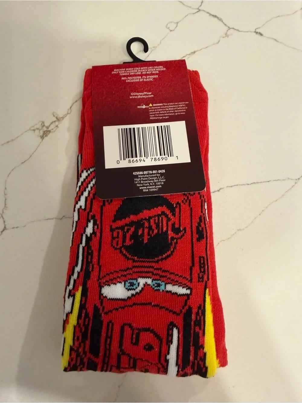 NWT Disney Pixar Cars Lightning McQueen Crew Socks 1 Pair - Men Shoe Size 6.5-12